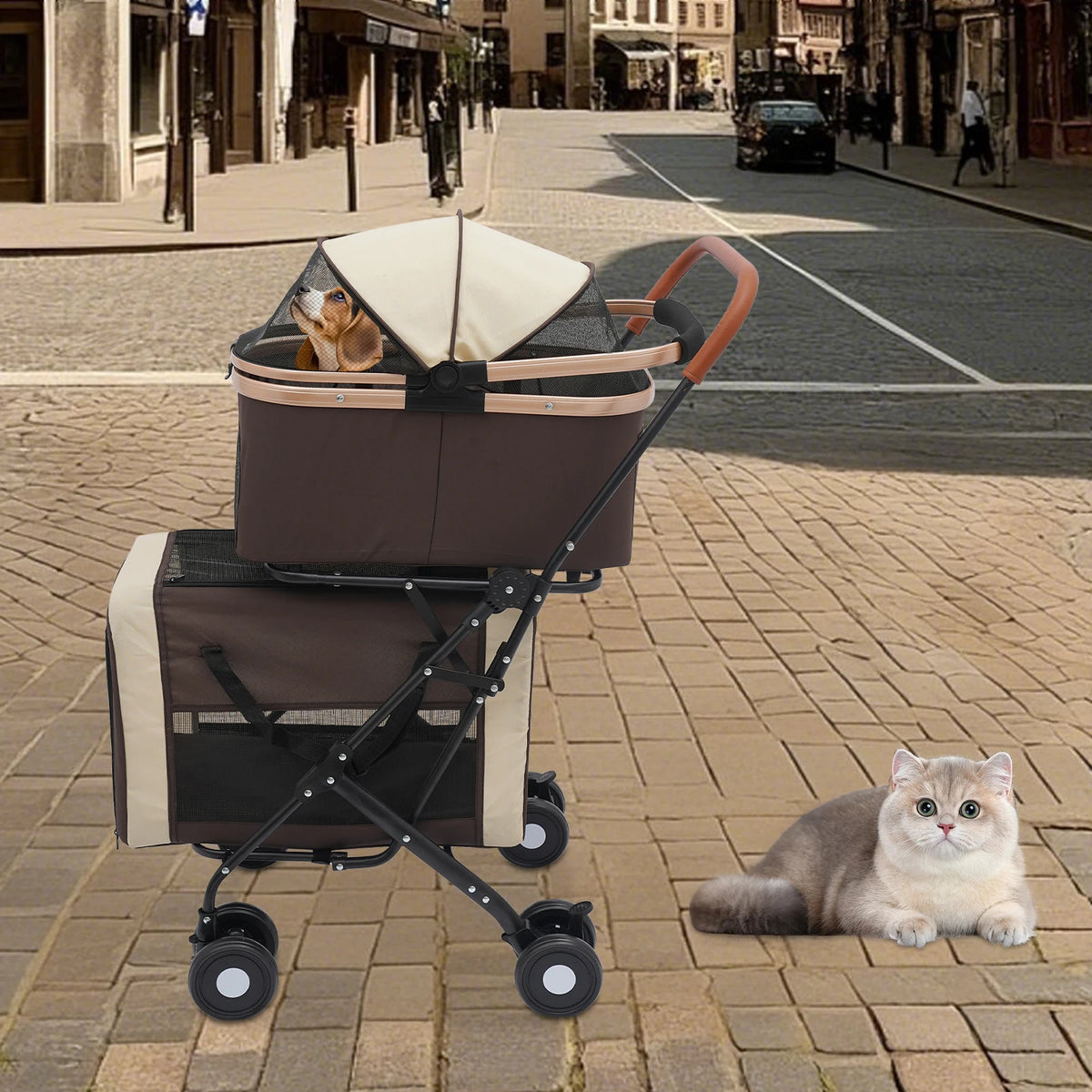 Bymaocar Foldable Two Tier Pet Stroller For Small Dogs