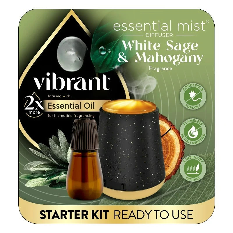 Essential Mist Scented Oil Diffuser Starter Kit White Sage Mahogany