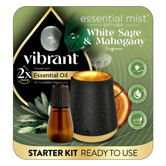 Essential Mist Scented Oil Diffuser Starter Kit White Sage Mahogany