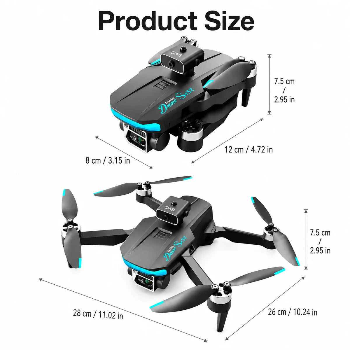 Znlyrion S132 Dual Camera Foldable RC Drone With App Control
