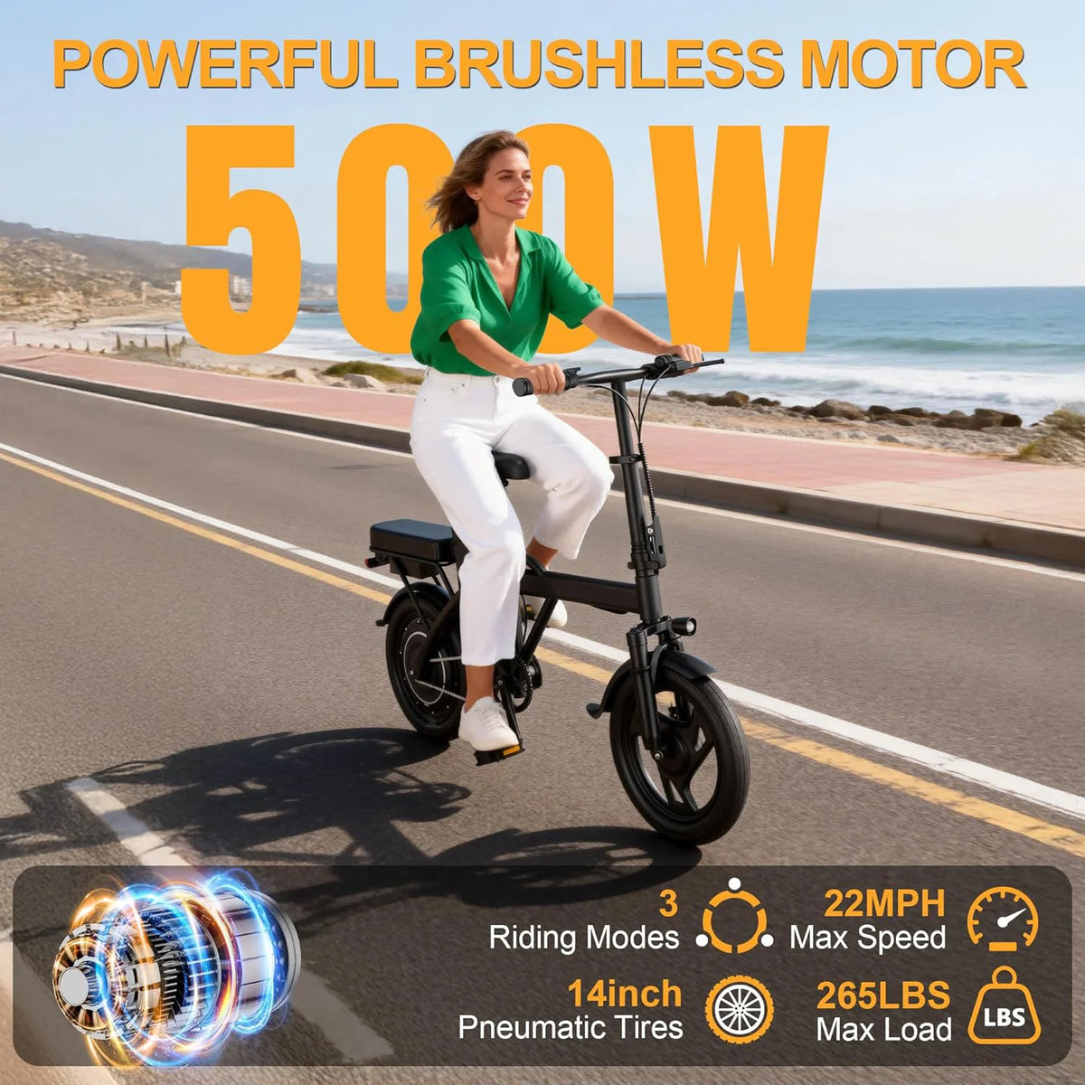AOVOPRO Foldable Mini Electric Bike Dual Seat Long Range