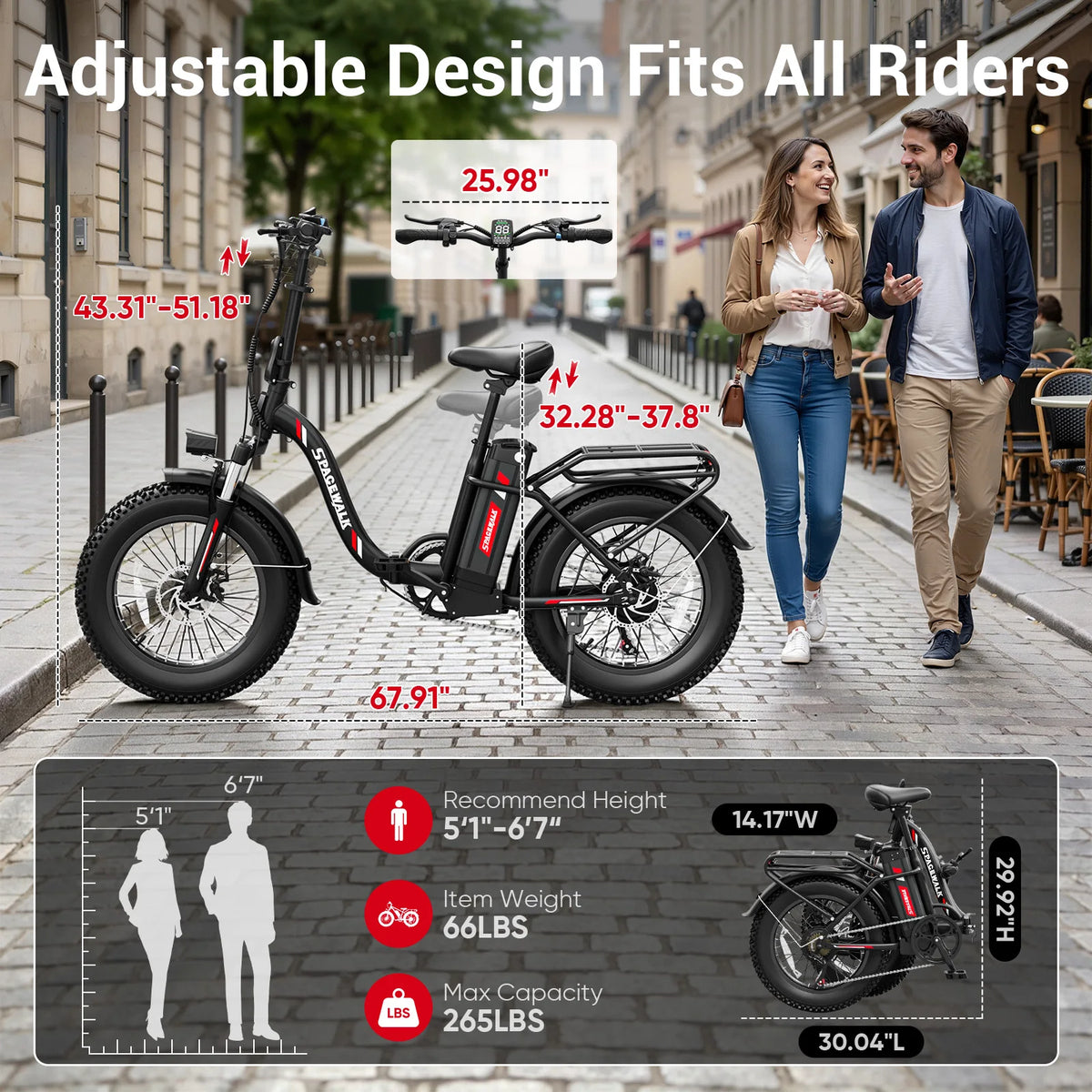 Eilleo Spacewalk 1500W Peak Fat Tire Folding Ebike With Battery