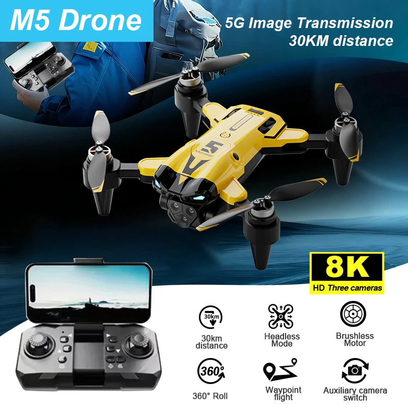 ZNLYRION Mini Brushless Drone M5 8K Foldable Obstacle Avoidance FPV
