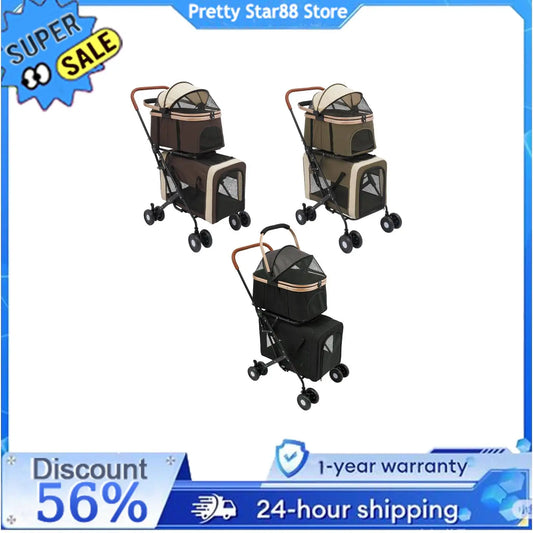 Bymaocar Foldable Two Tier Pet Stroller For Small Dogs