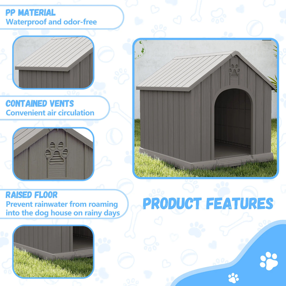 Weather Resistant Plastic Dog House For Outdoor Patio Backyard