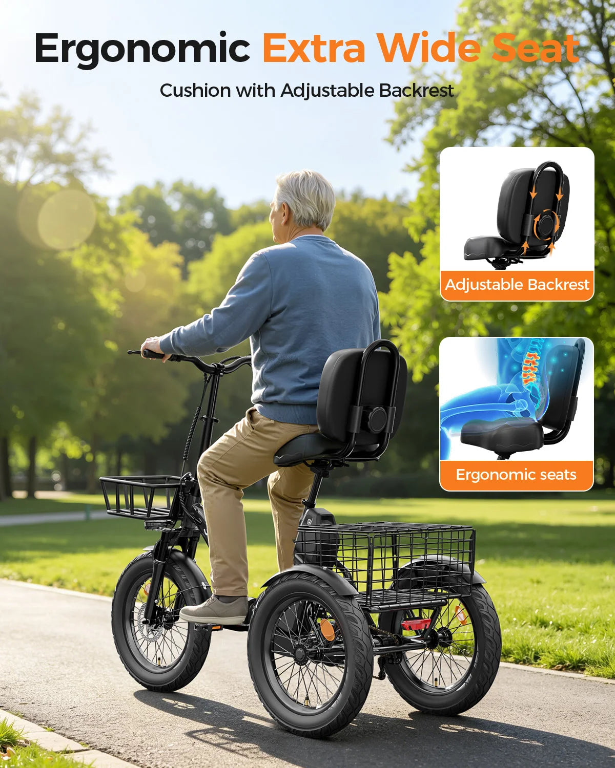 Spacewalk Folding Electric Trike With Cargo Basket For Adults