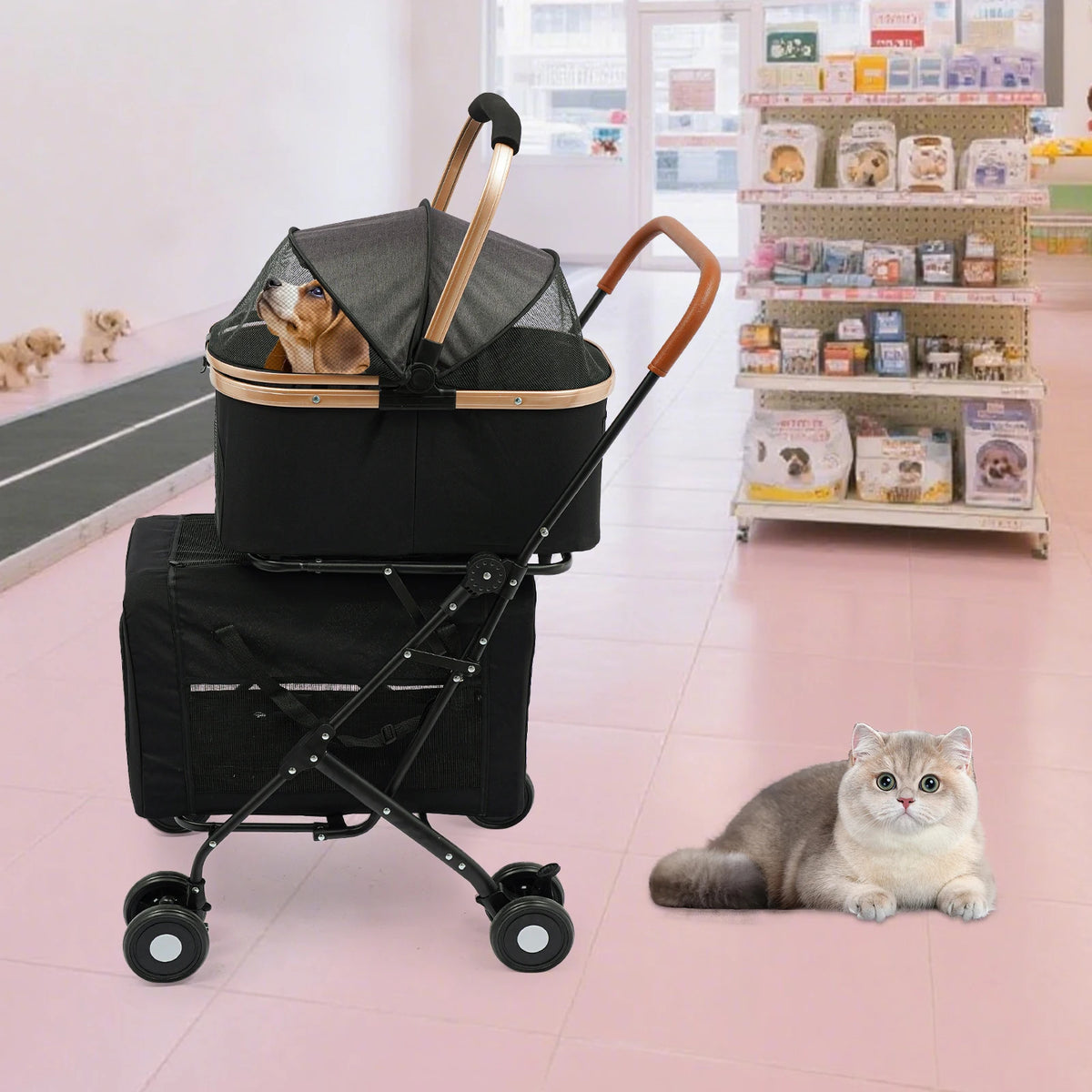 Bymaocar Foldable Two Tier Pet Stroller For Small Dogs