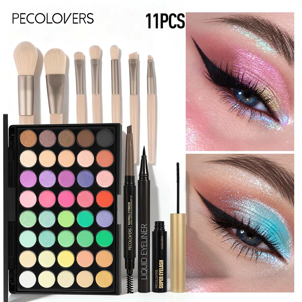 Complete Eye And Brow Makeup Set With Palette And Brushes