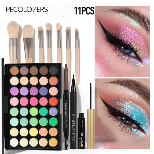 Complete Eye And Brow Makeup Set With Palette And Brushes