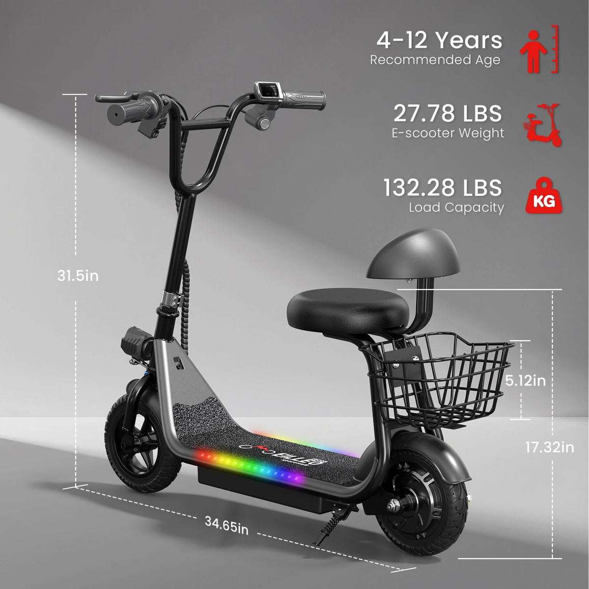 Eilleo Spacewalk Foldable Kids Electric Scooter With Seat