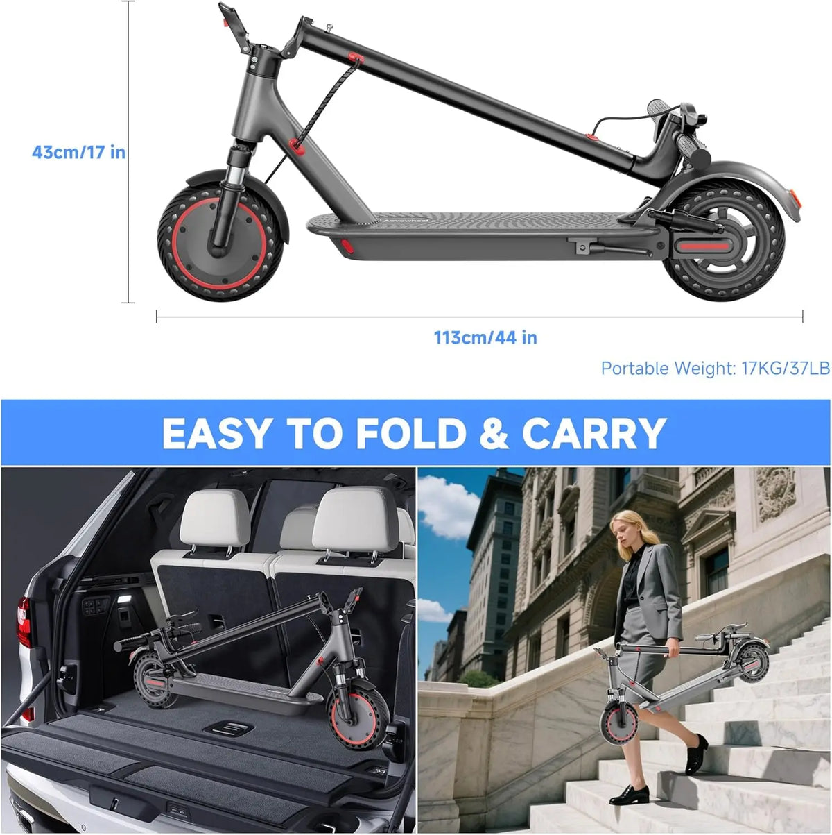 AOVOPRO 500W Foldable Electric Scooter Featuring App Controlled Dual Braking