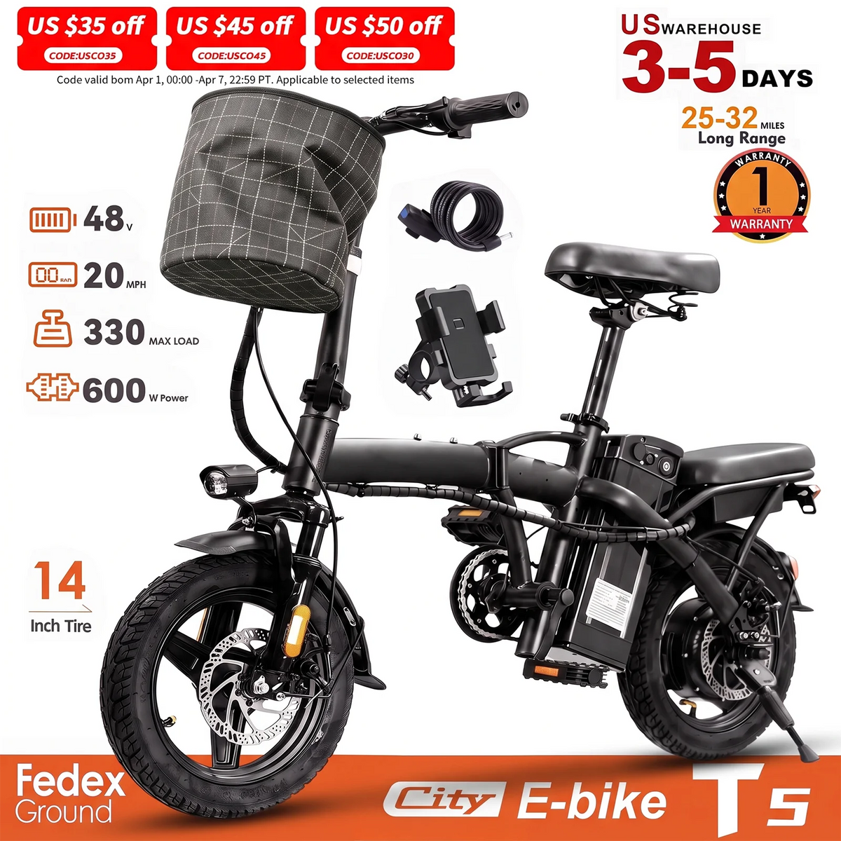 Hezzo T5 750W Folding Electric Bike With Disc Brakes
