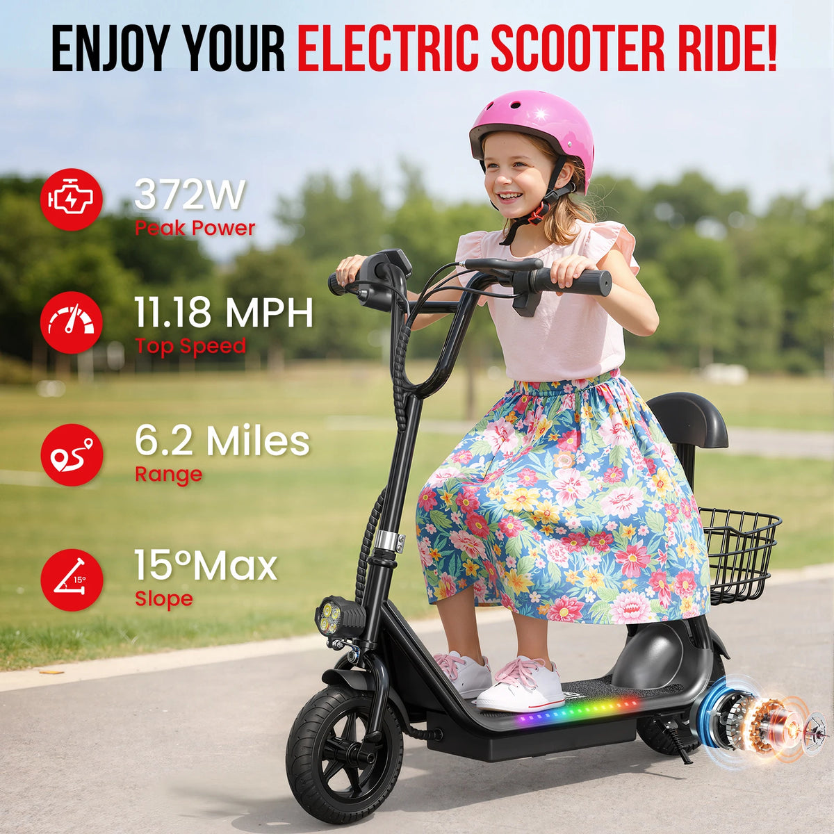 Eilleo Spacewalk Foldable Kids Electric Scooter With Seat