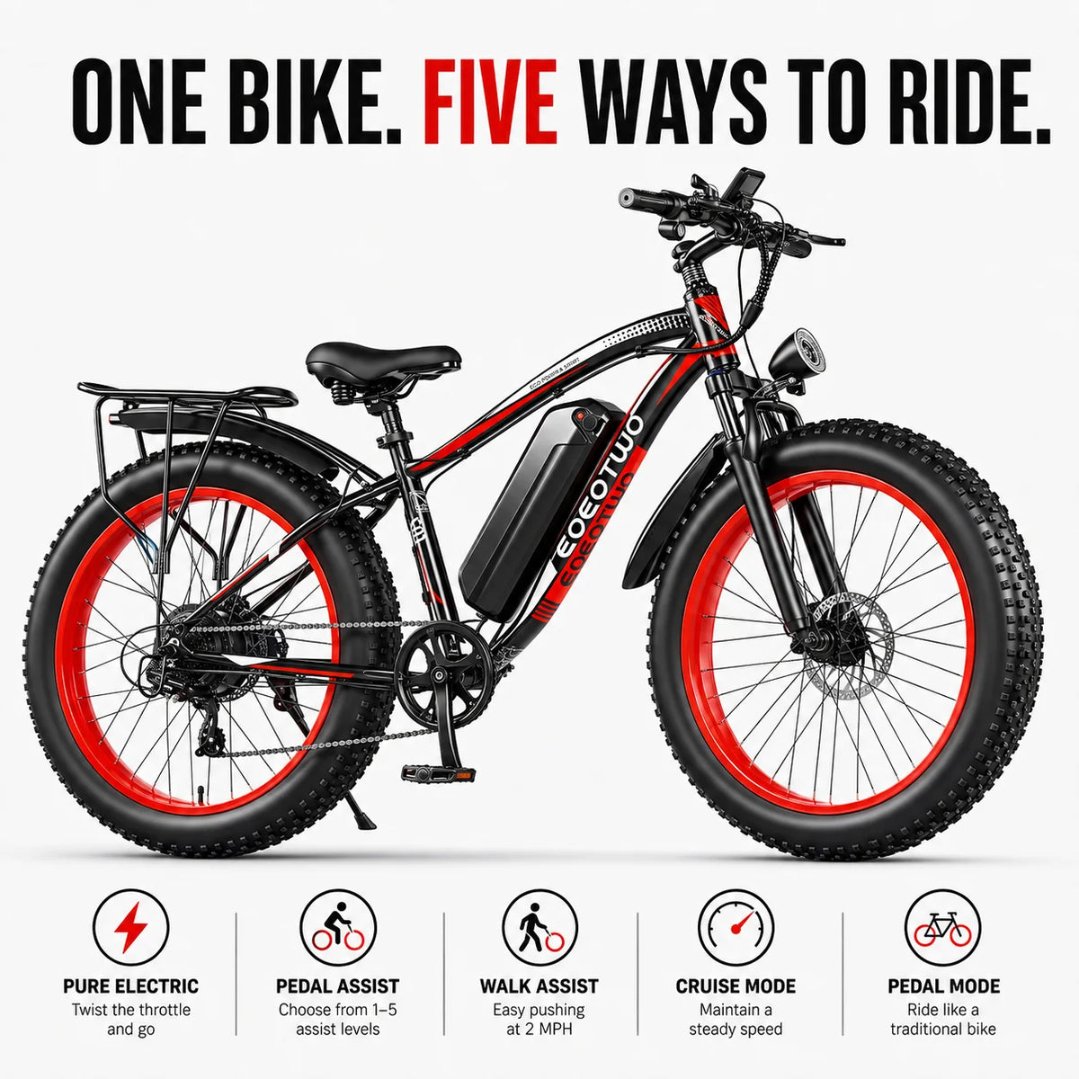 EOEOTWO 48V Fat Tire Electric Bike With Removable Battery