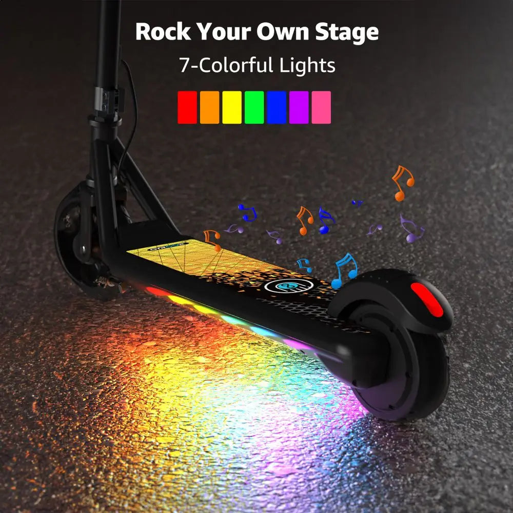 GYROOR Kids Electric Scooter With Led Lights And Adjustable Handlebars