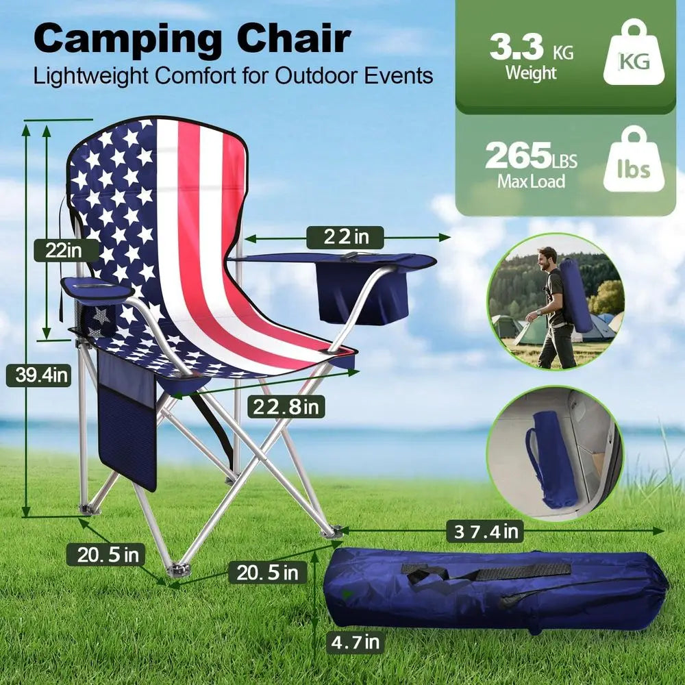 Durable Folding Camping Chairs With Cup Holder And Cooler Pouch