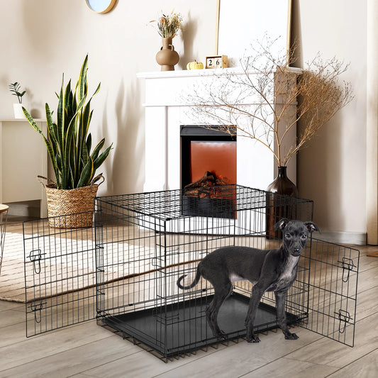 Jhk Double Door Metal Dog Kennel With Leak Proof Pan
