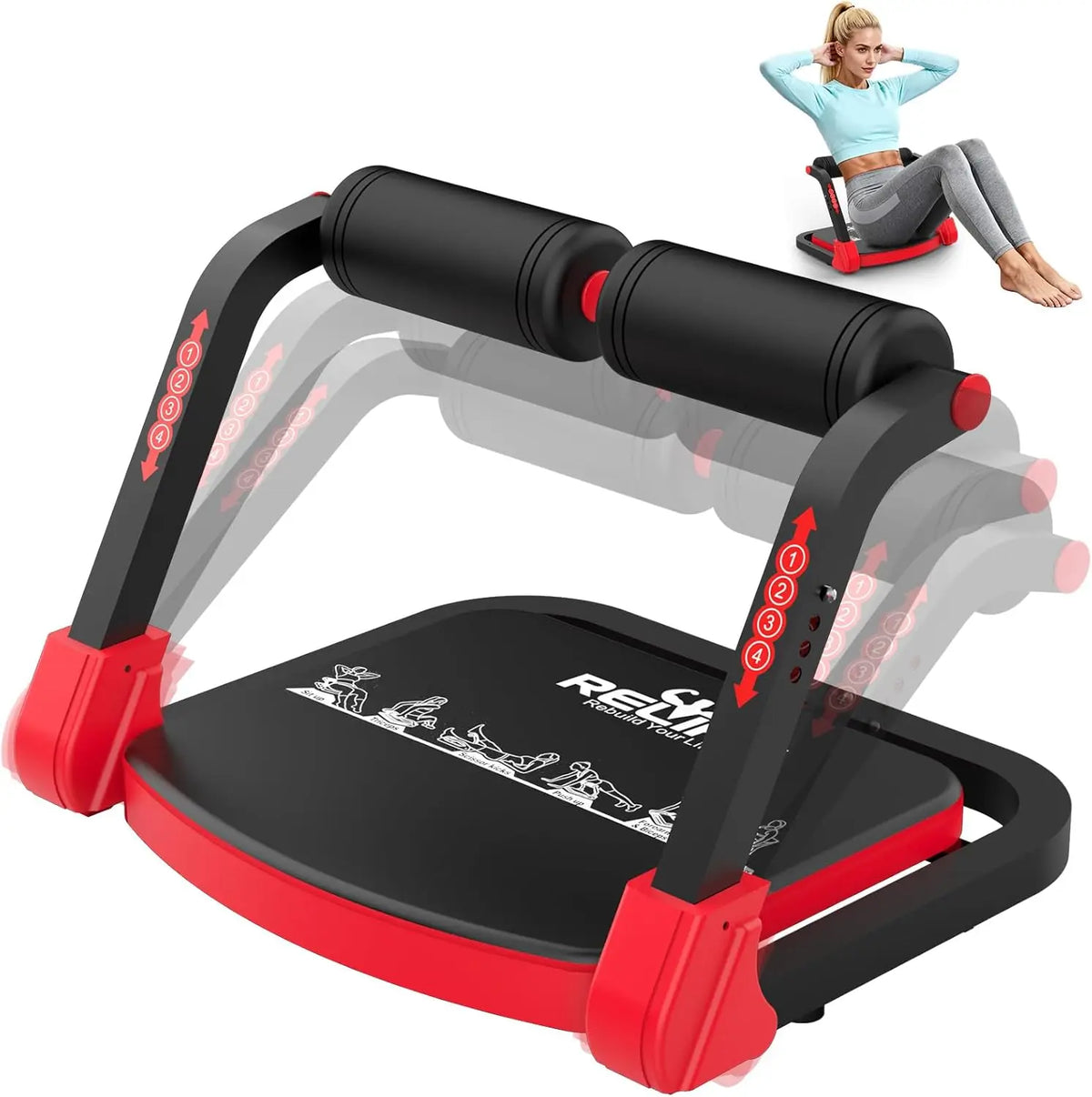 Relife Automatic Rebound Sit Up Machine Foldable Adjustable Core Trainer