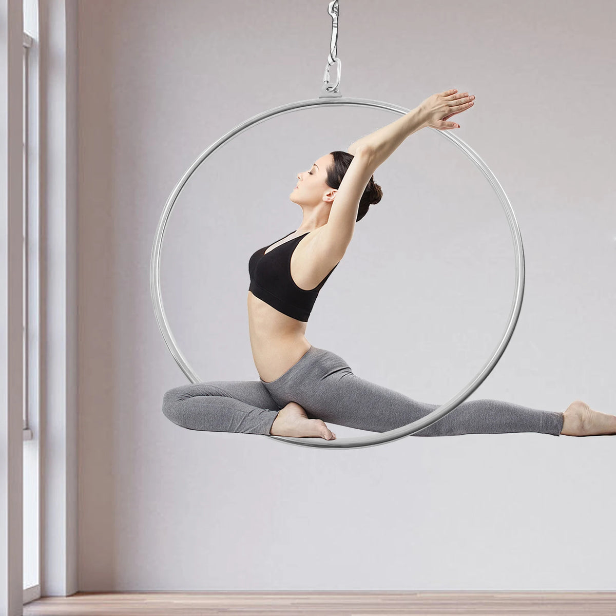 Heavy Duty Stainless Steel Aerial Hoop For Home Yoga Fitness
