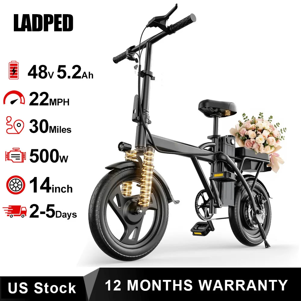 AOVOPRO Foldable Mini Electric Bike Dual Seat Long Range