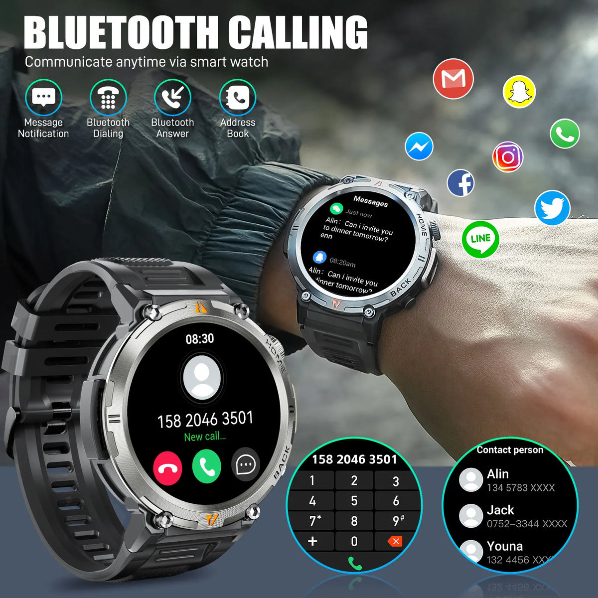 LaNikar Bluetooth Call Smart Watch With Health Monitor And Flashlight
