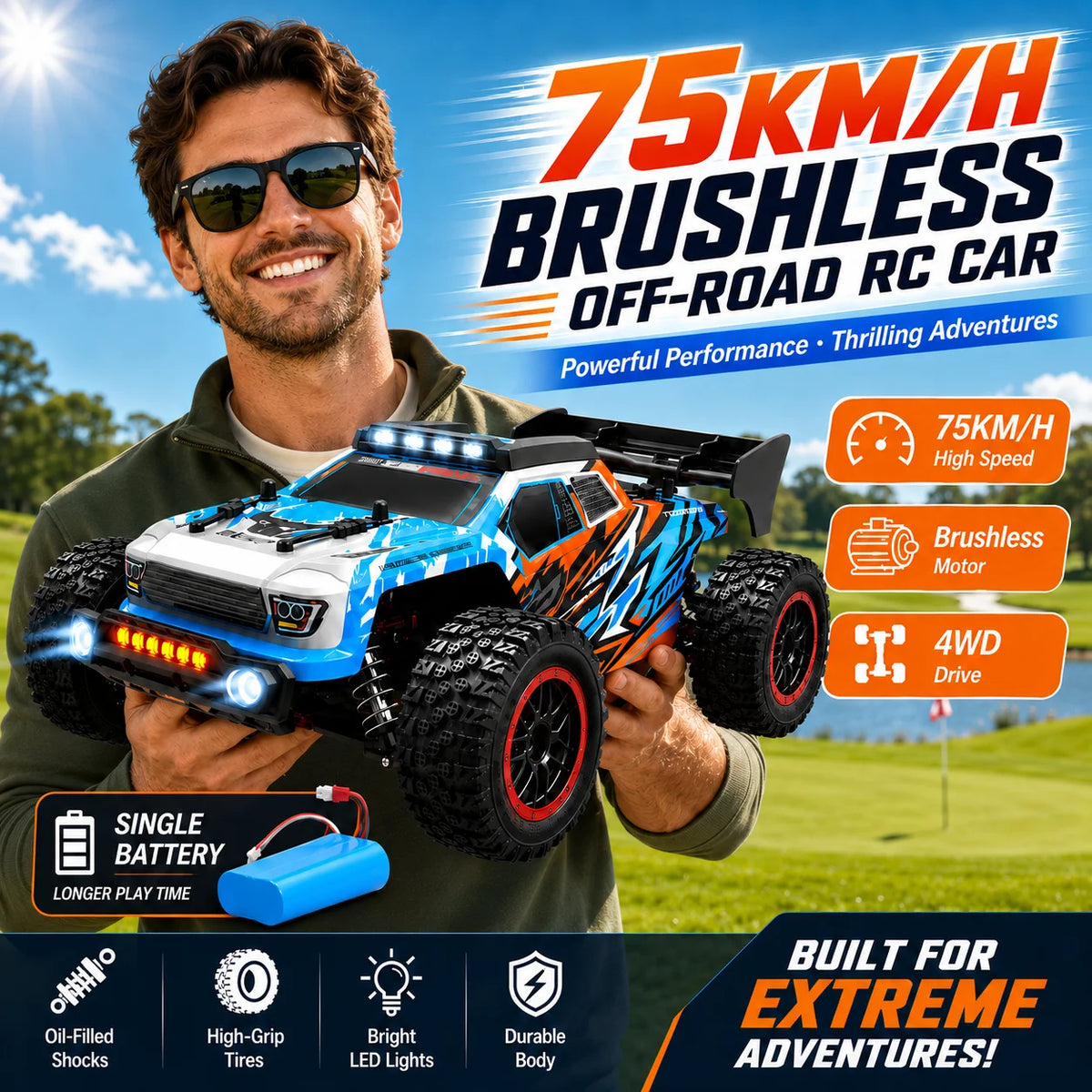 Znlyrion High Speed Brushless RC Truck With LED Headlights