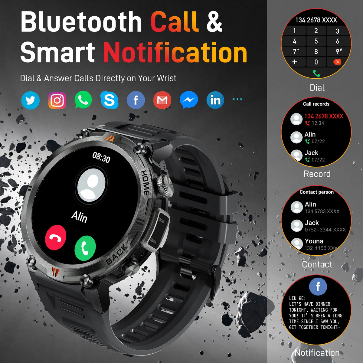 LaNikar Bluetooth Call Smart Watch With Health Monitor And Flashlight