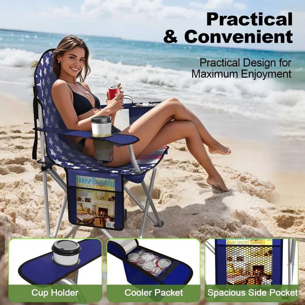 Durable Folding Camping Chairs With Cup Holder And Cooler Pouch