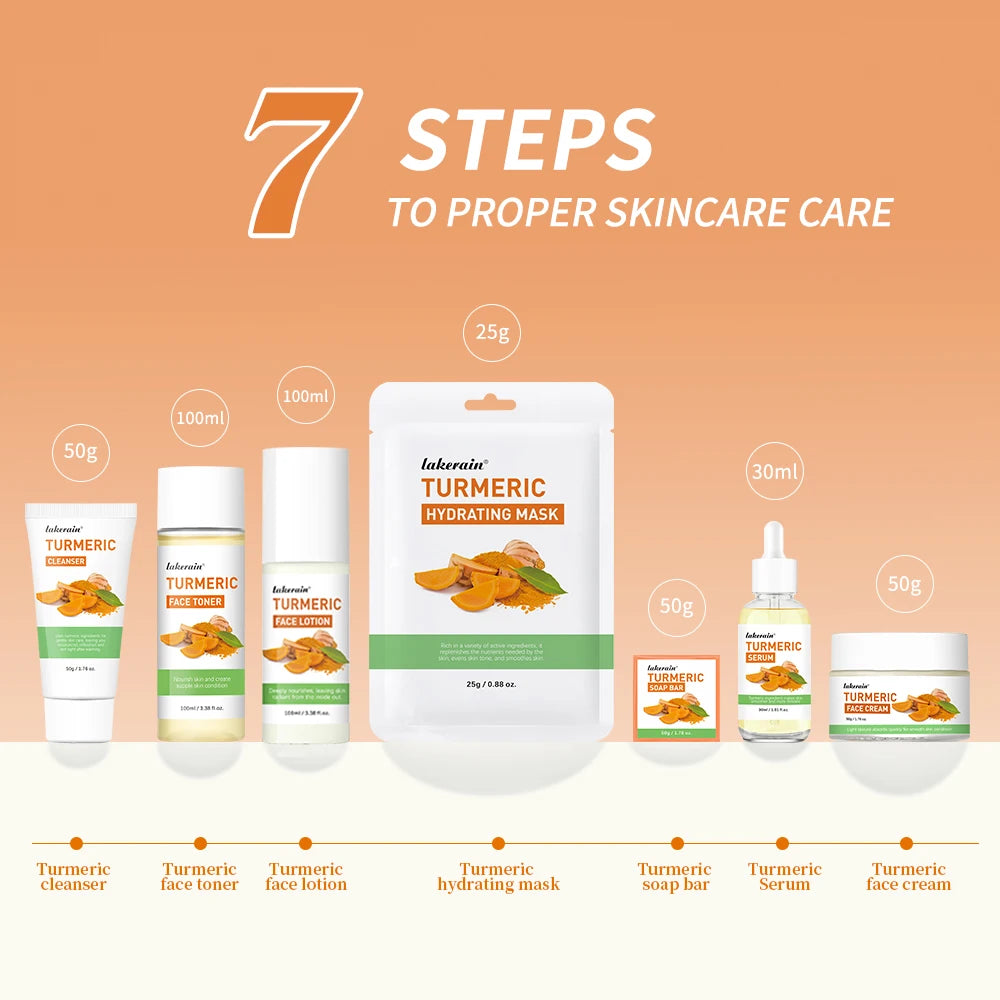 Lakerain Brightening Turmeric Skincare Cleanser Toner Serum And Cream Set