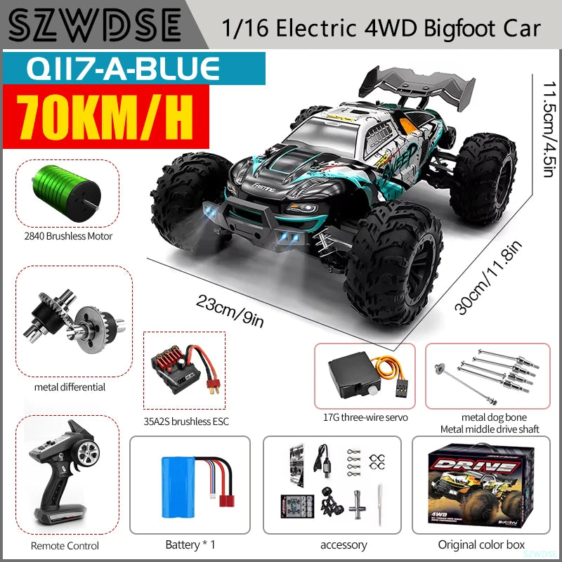 WLtoys Q117 Brushless 4WD RC Dirt Bike LED Headlights