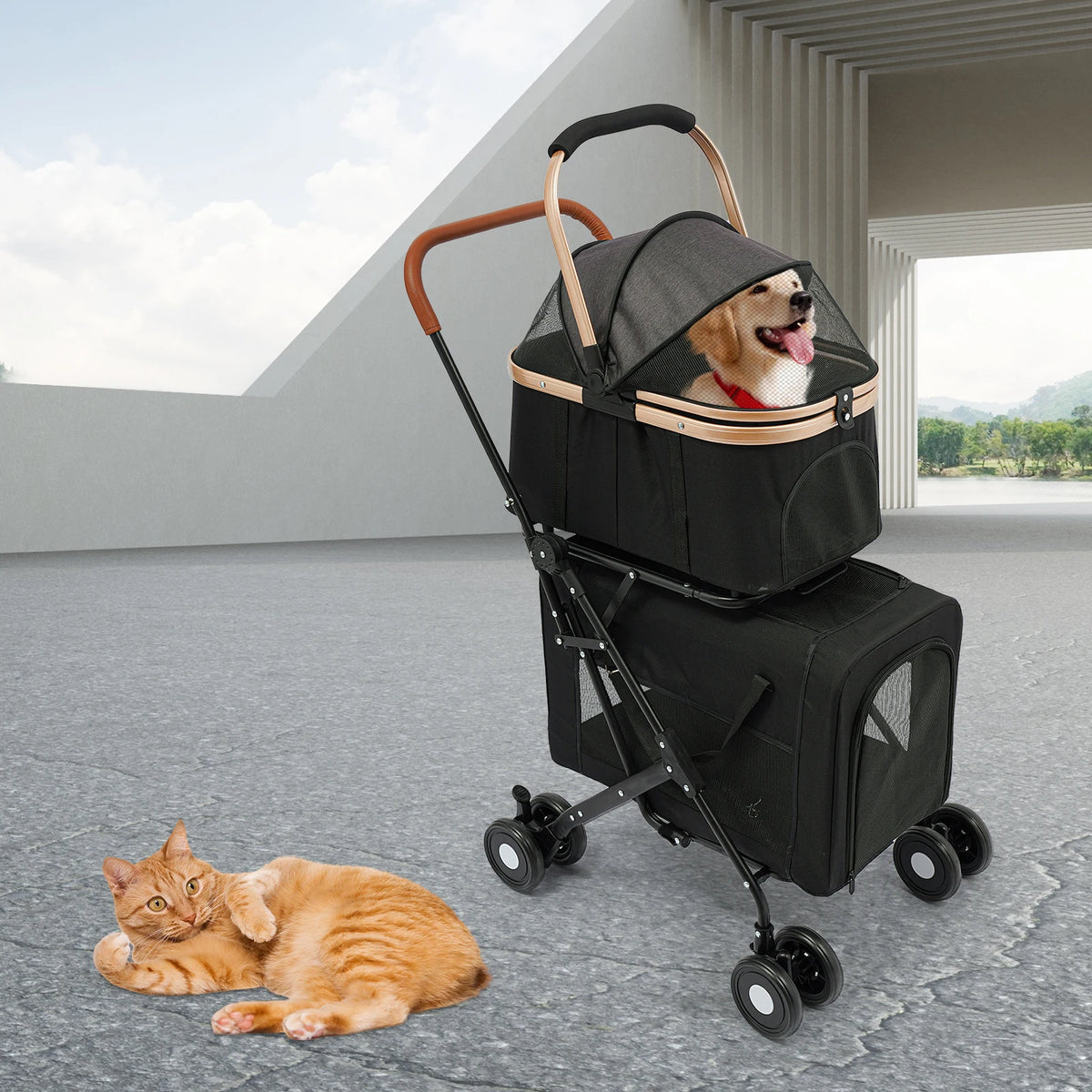 Bymaocar Foldable Two Tier Pet Stroller For Small Dogs