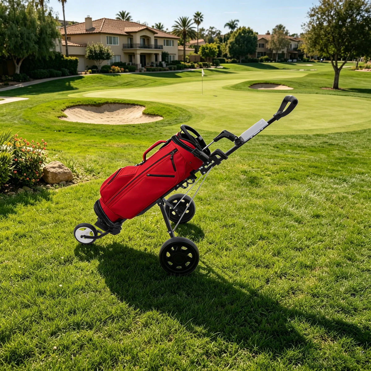 Compact 3 Wheel Golf Push Cart Featuring Durable Aluminum Construction
