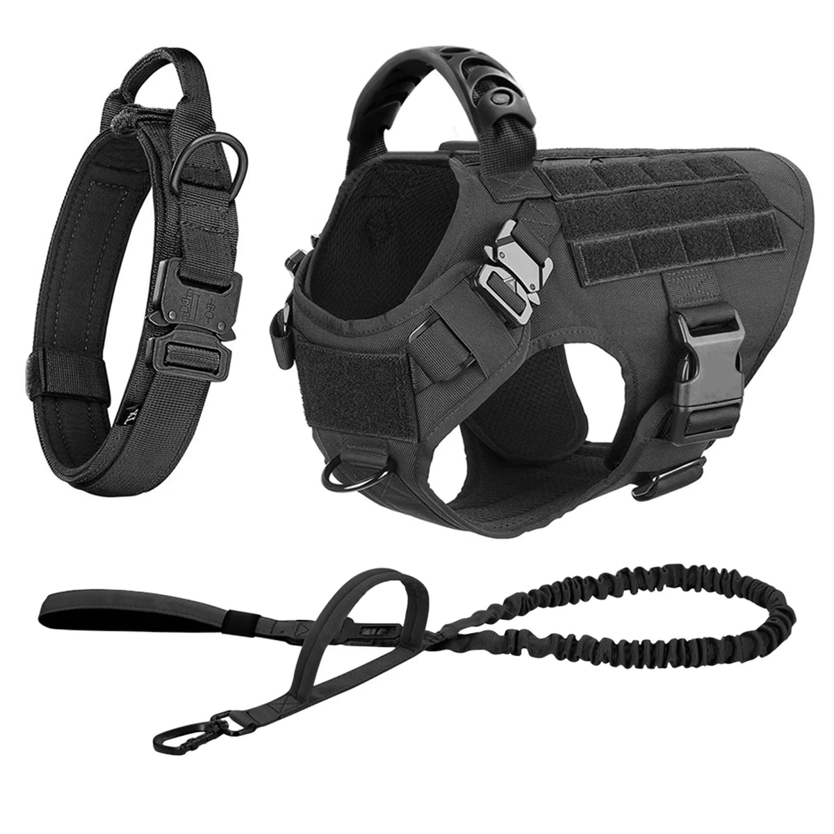 Adjustable Tactical Dog Harness Collar And Leash Set
