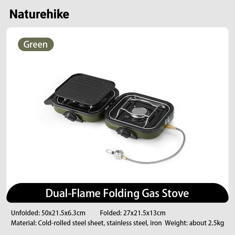 Naturehike Portable Folding Dual Burner Camping Gas Stove with Griddle