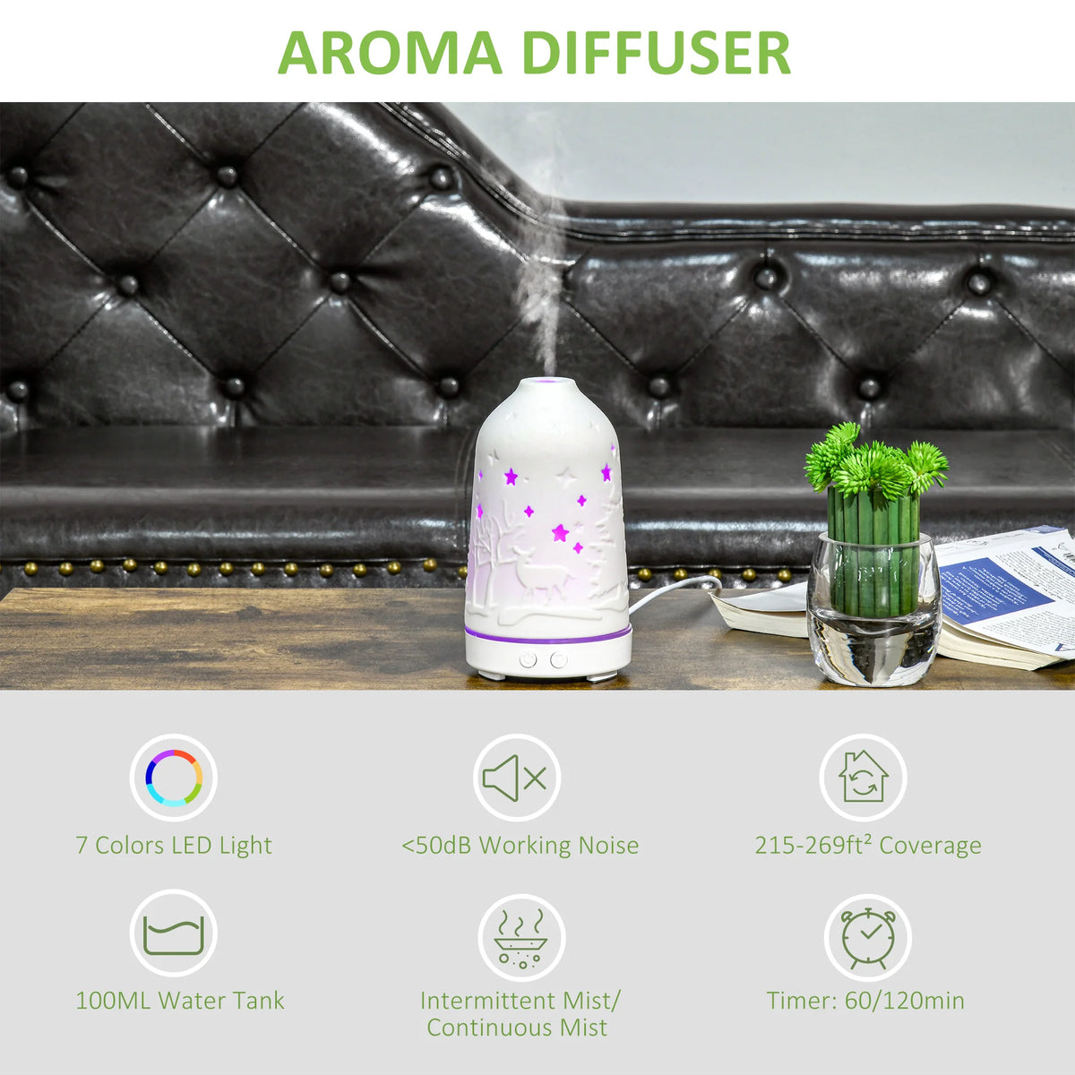 HOMCOM Ultrasonic Aromatherapy Diffuser With Ceramic Cover