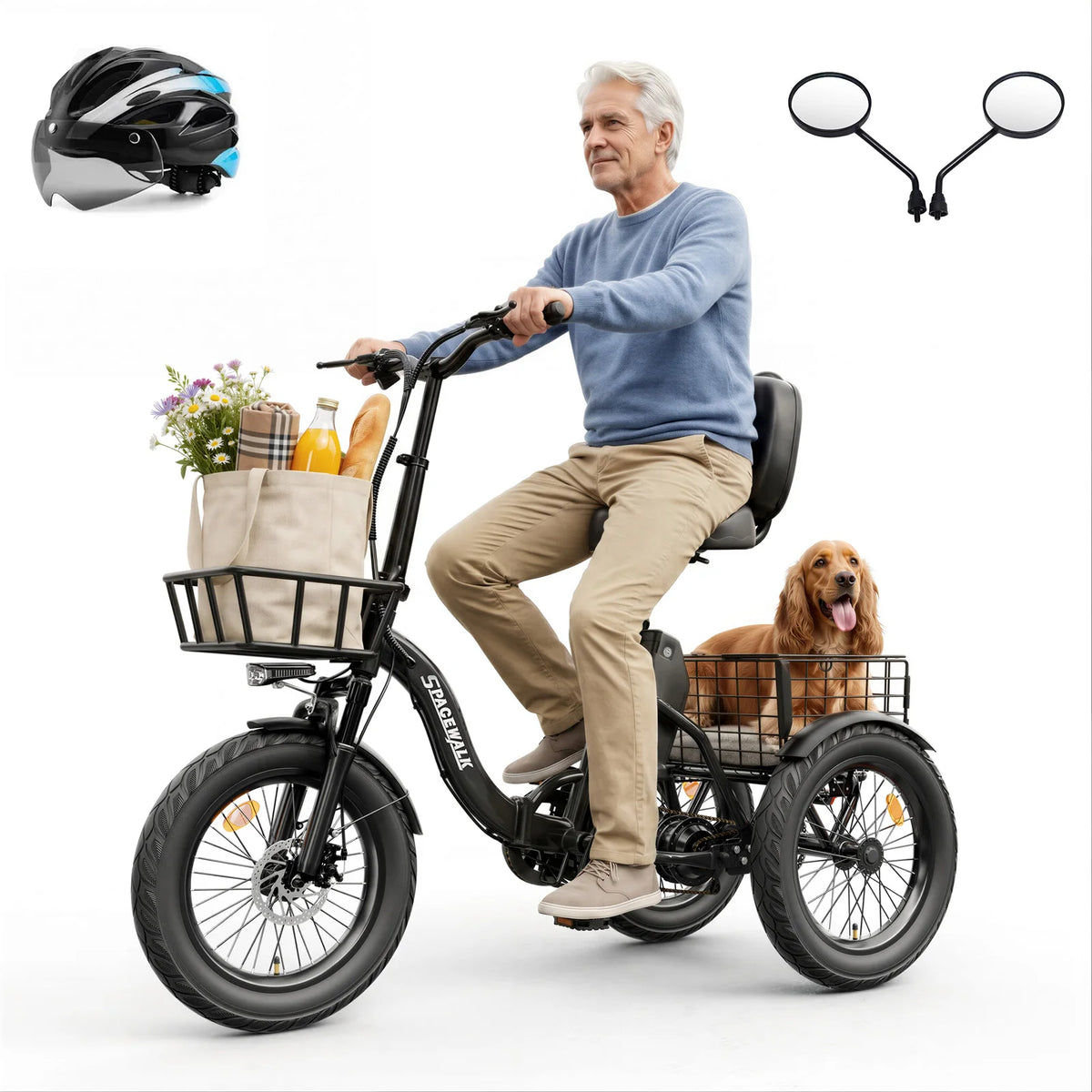 Spacewalk Folding Electric Trike With Cargo Basket For Adults