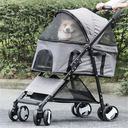 Foldable Pet Dog Stroller With Wheels And Rain Cover