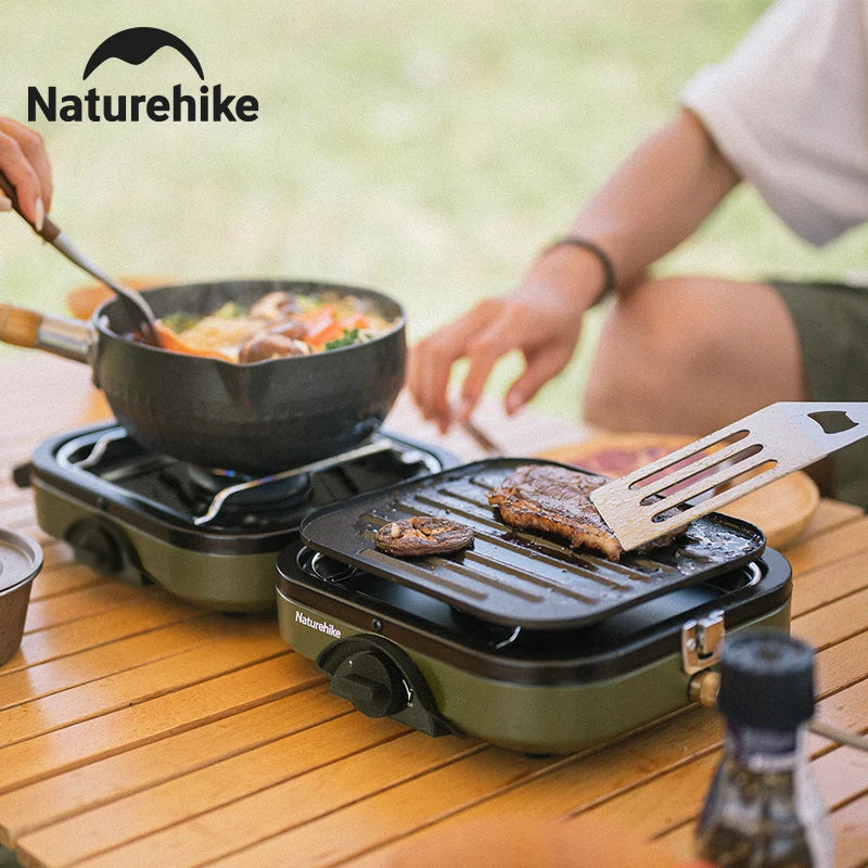 Naturehike Portable Folding Dual Burner Camping Gas Stove with Griddle