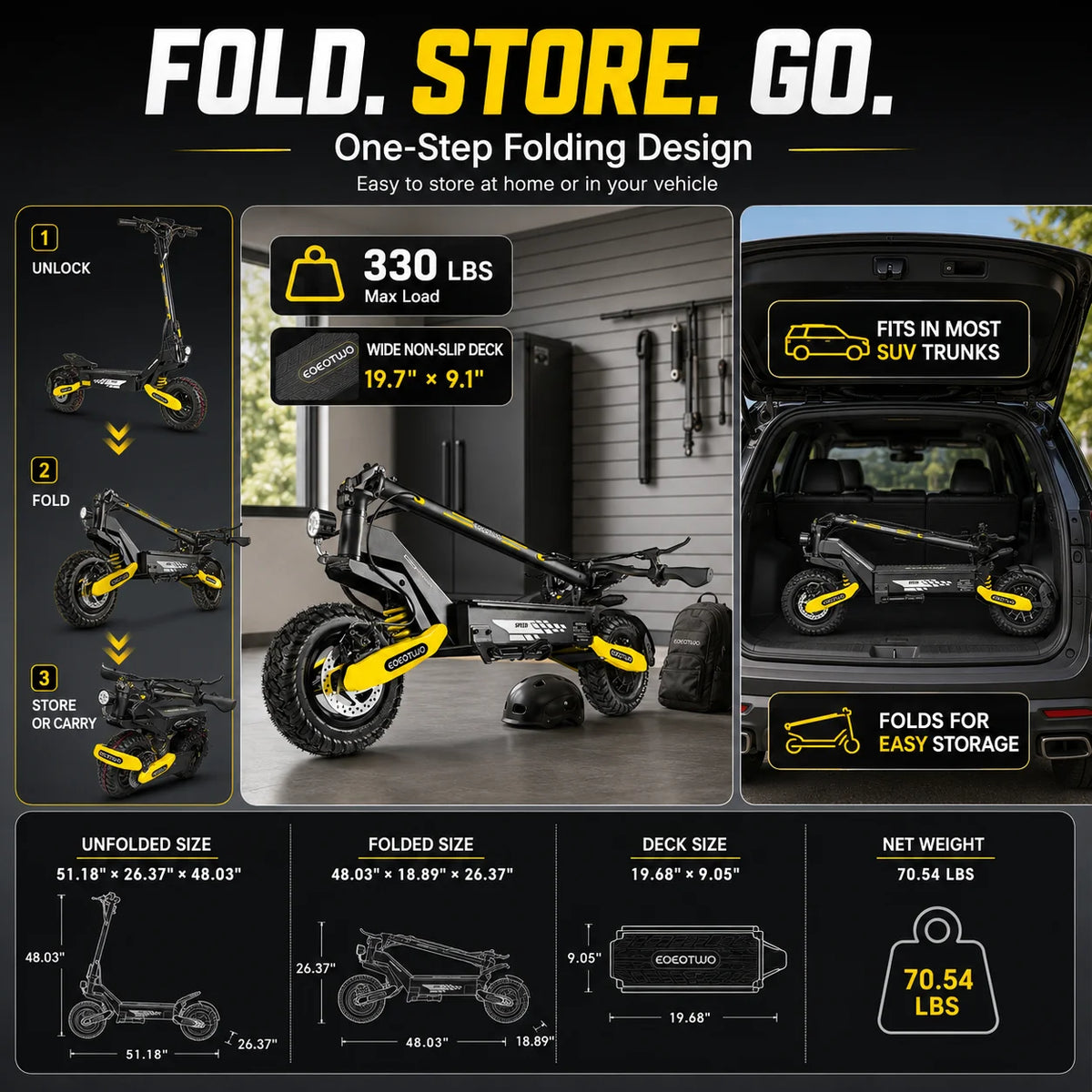 EOEOTWO 1200W Off Road Electric Scooter For Adults Foldable