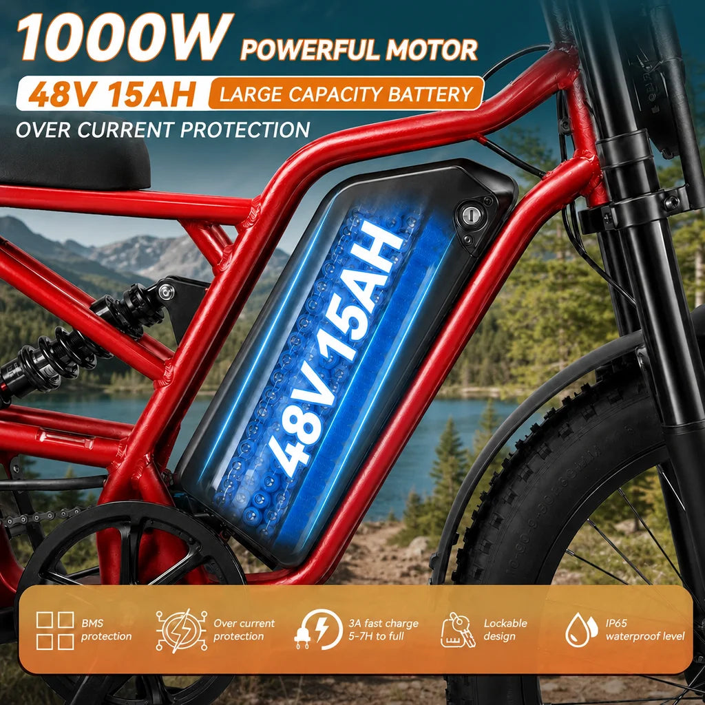 Ikingi S6Pro 1000W Peak Electric All Terrain Bicycle With Suspension