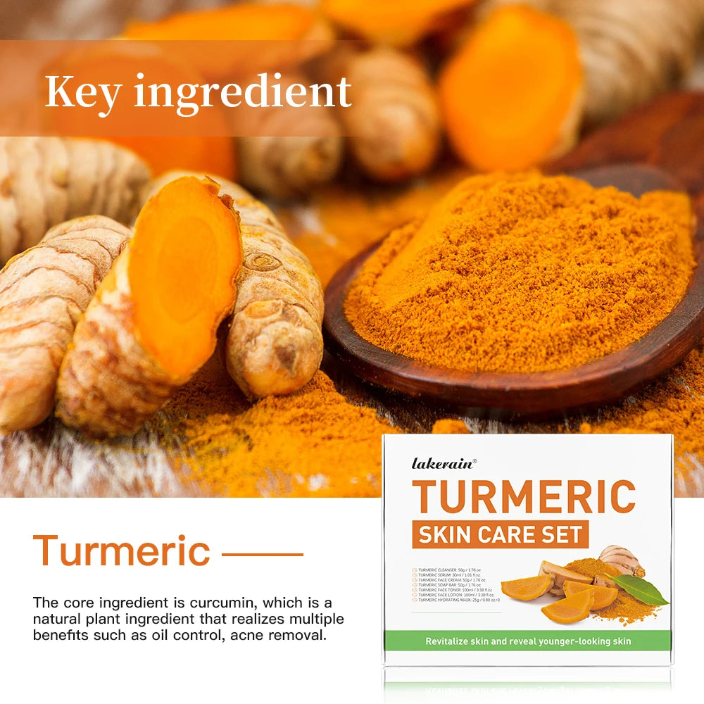 Lakerain Brightening Turmeric Skincare Cleanser Toner Serum And Cream Set